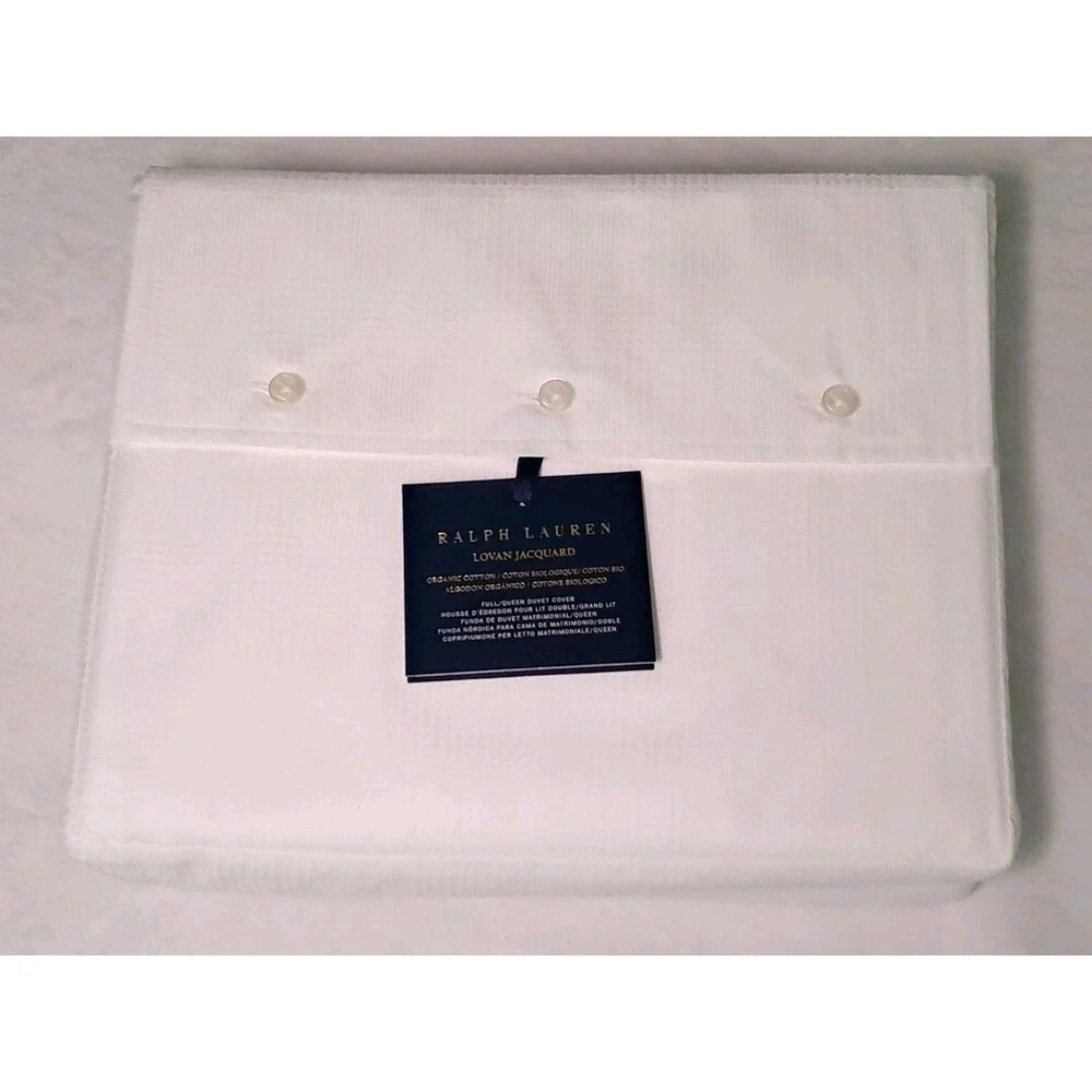 Ralph Lauren Org Cotton Lovan Jacquard Duvet Cover White Full/Queen $425 NWT